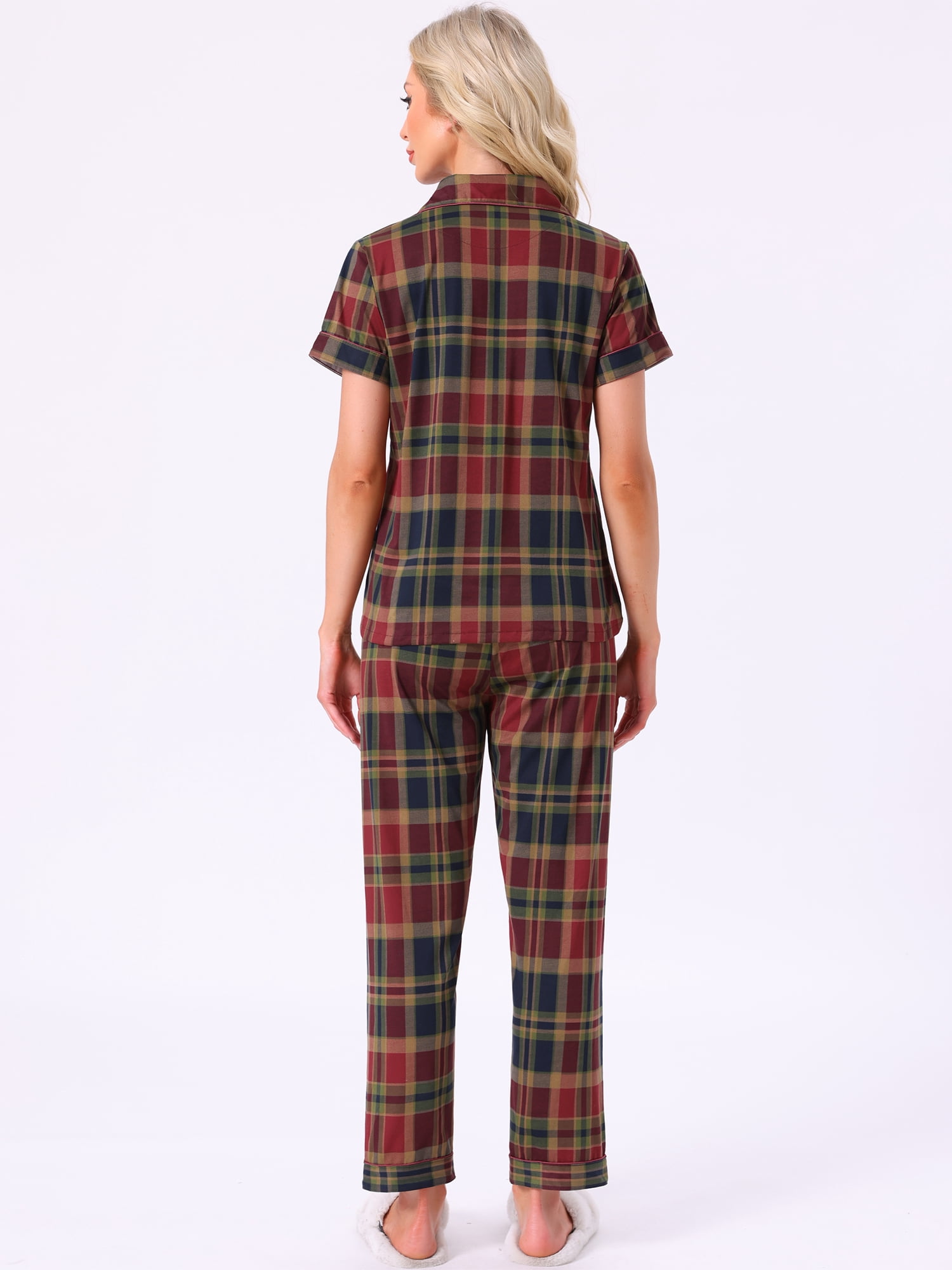 DARING DIVA Women's Plaid Christmas Pajama Sets with Pockets and Pant L Short Slevee Red