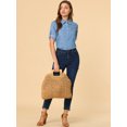 thumbnail image 4 of Blusa De Media Solapa Para Mujer Con Cuello Vuelto Y Bolsillo En El Pecho Con Manga Enrollada Azul S, 4 of 7