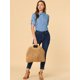 thumbnail image 4 of Blusa De Media Solapa Para Mujer Con Cuello Vuelto Y Bolsillo En El Pecho Con Manga Enrollada Azul S, 4 of 7