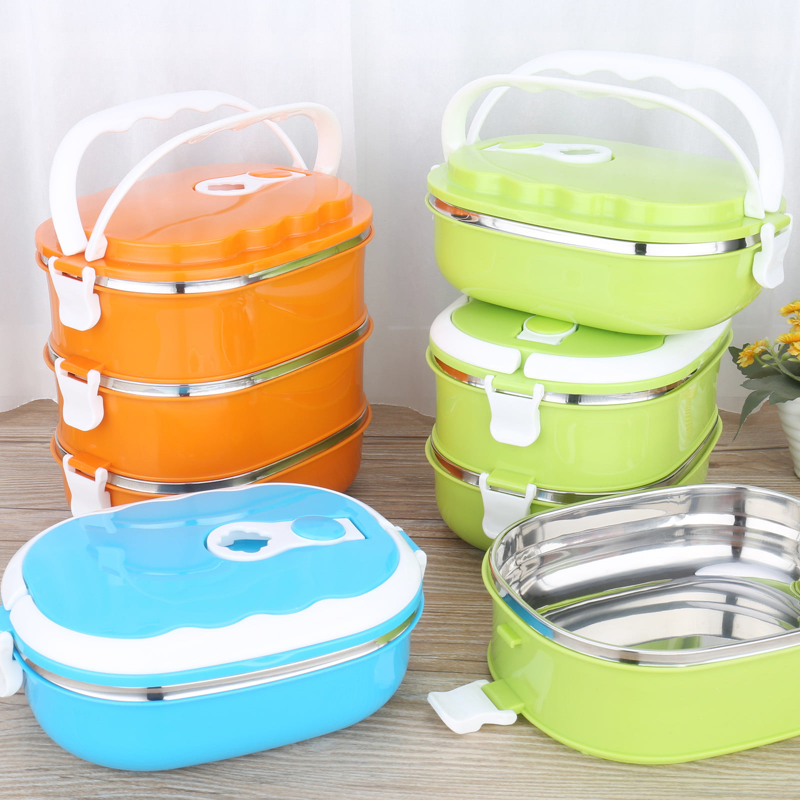 Xmmswdla Stainless Steel Lunch Box 4 Compartments Portable Bento Box for Kids Student or Adult Food Storage Containers with Lids Airtight Soup Bowl 