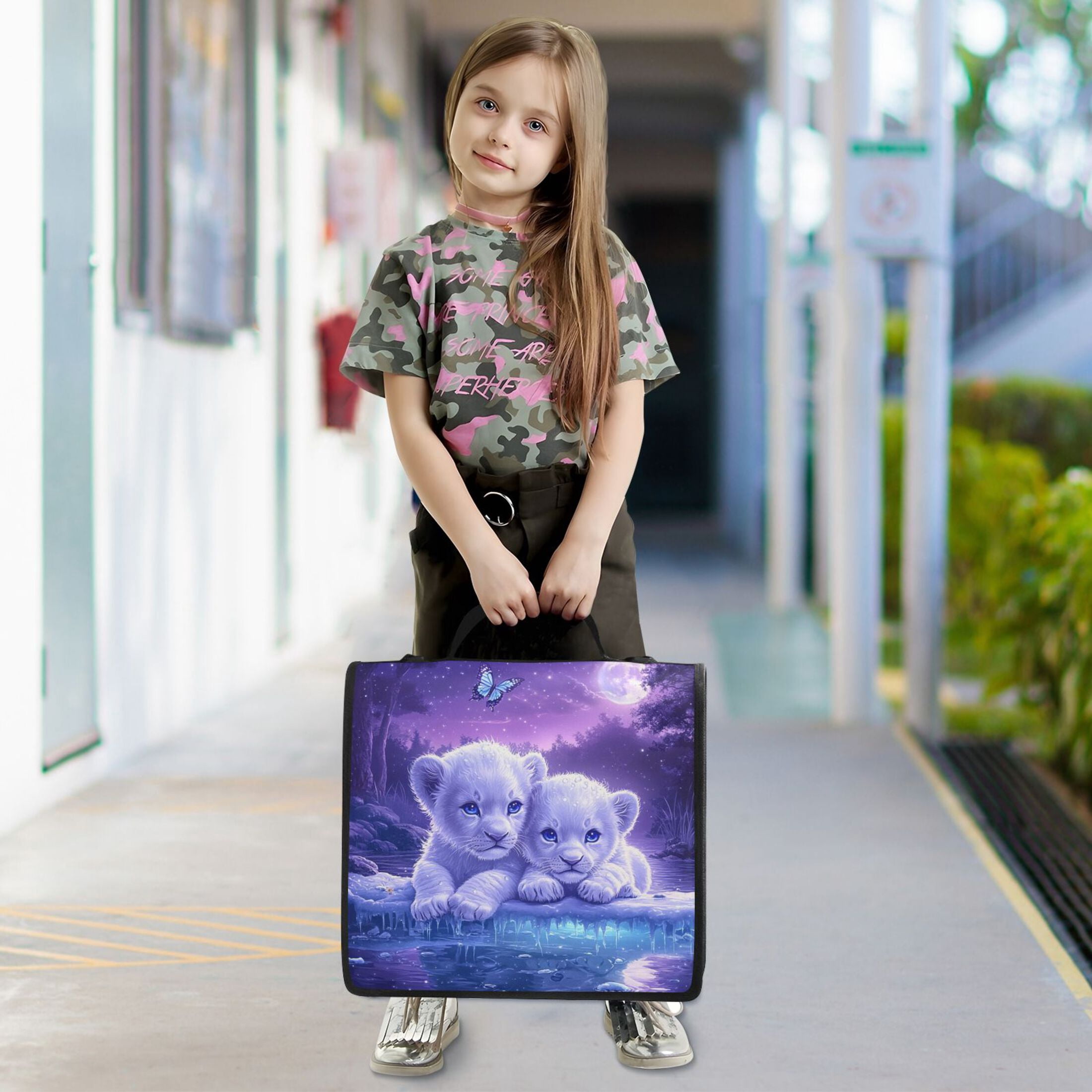 YAZAOO Zipper Binder trapper keeper Documents Organized Design Lion Cubs under The Moon Printed