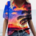 thumbnail image 2 of ZQGJB Hawaiian Shirts for Women Trendy Summer Tropical Palm Tree Graphic Short Sleeev Casual V Neck Tee Shirt Top Loose Baggy Tshirt Blouse Z02-Pink M, 2 of 5