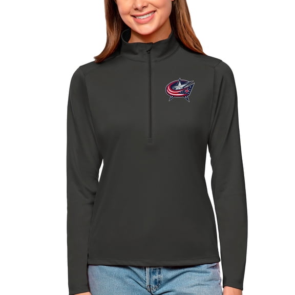 Women's Antigua Charcoal Columbus Blue Jackets Tribute Quarter-Zip Pullover Top