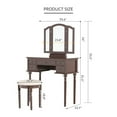 thumbnail image 3 of Mecor Vanity Table Set w/Tri-Folding Mirror,Wood Makeup Table and Round Stool & 5 Drawers Storage,Girls Women Bedroom Furniture Dressing Table (Brown), 3 of 7