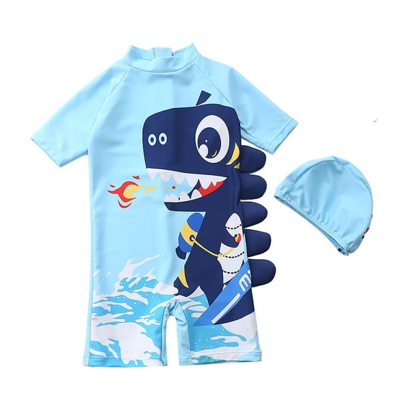 Toddler Children Swimwear Suit Print UV Kids Boys Summer Beach Clothes Bathing Suit Swimming Diving One Piece Swimsuit With Cap A4