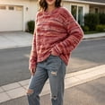 thumbnail image 5 of Zormilly Women's Sweaters Long Sleeve Crew Neck Fuzzy Striped Sweaters Fashion Casual Soft Knit Pullovers, S-XL, 5 of 9