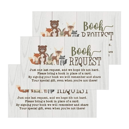 25 Woodland Books For Baby Request Insert Card For Boy or Girl Animals Baby Shower Invitations or invites, Cute Bring A Book Instead of A Card Theme For Gender Reveal Party Story, Business Card Sized