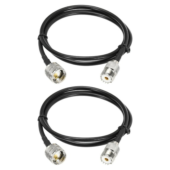 Uxcell 2PCS RG58 Coaxial Cable 3ft/0.9 M, UHF PL-259 Male to UHF SO 239 Female Coax Cable