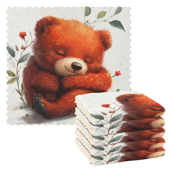 6 Pieces of Kitchen Towels 11x11Inch Kitchen Dish Cloths Kitchen Dish Towels Reuseable Cleaning Cloths Sleeping Red Bear