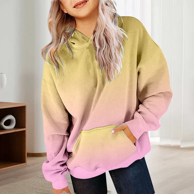 Chandail à Capuche Preppy pour Filles, Manches Longues, Dégradé, pour Adolescentes