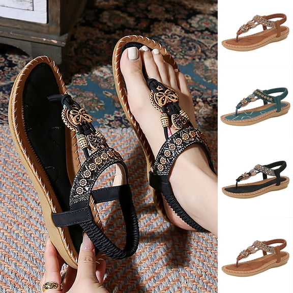 Miluxas Sandals Women Flat Shoes: Dressy Summer Bohemian Flats Shoes for Women Sandals Comfortable Ankle Strap Outdoor Walking Green 9.5(43)