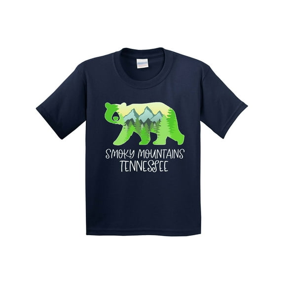 Inktastic Smoky Mountains, Tennessee Mountains and Bear Shape Youth T-Shirt