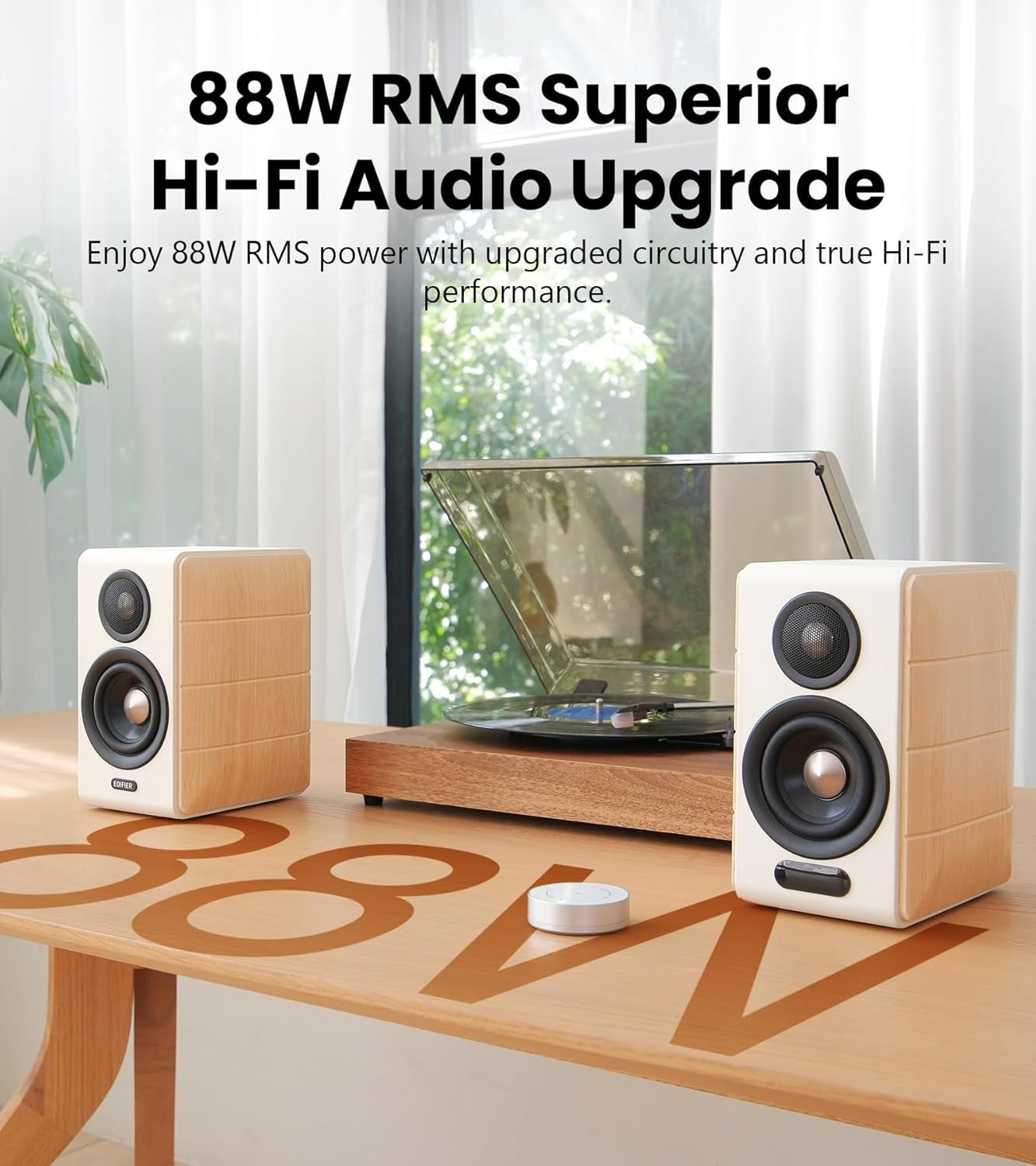 Edifier Active Bookshelf Speakers, 2.0 Computer Hi-Fi Speaker System, 88W RMS Hi-Res Audio with LDAC Bluetooth USB-C Optical Coaxial RCA Input Subwoofer Output for Record Player TV, Pair - White