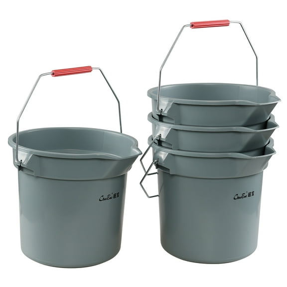 Saedy 14 Quart Plastic Cleaning Round Bucket with Handle, Commercial Cleaning Pail, Gray, 4-Pack