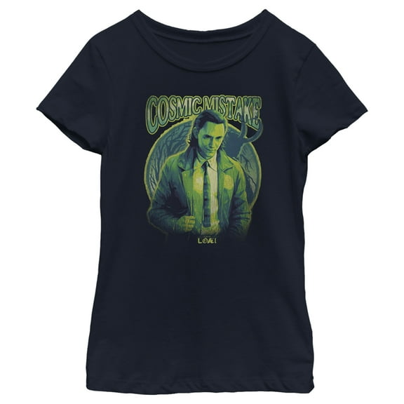 Girl's Marvel Loki Cosmic Mistake  Graphic Tee Navy Blue Large