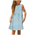 thumbnail image 1 of PMVFHDE Tenue d'Été pour Filles Mode Filles Mignonne Printemps et Été Imprimée Col Rond Sans Manches Robe Décontractée (3), Bleu Clair, 7-8, 1 of 5
