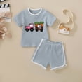 thumbnail image 5 of Kaprioy Baby Boy Easter Outfits Toddler Boys Summer Clothes Short Sleeve Easter Rabbit Truck Embroidery T-Shirt Striped Solid Shorts 2Pcs Set, 5 of 6