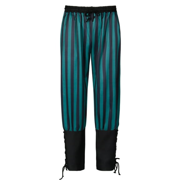 Honeeladyy Mens Striped Print Pants Banded Cuff Renaissance Pants Medieval Viking Pants with Drawstrings Christmas Gifts for Son Green XXL