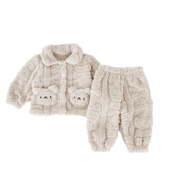 Atogsazn Newborn Baby Boys Girls Winter Fuzzy Clothes Set Toddler Fleece Long Sleeve Cardigan Tops and Pants 2PC Outfit Beige 0-3 Months