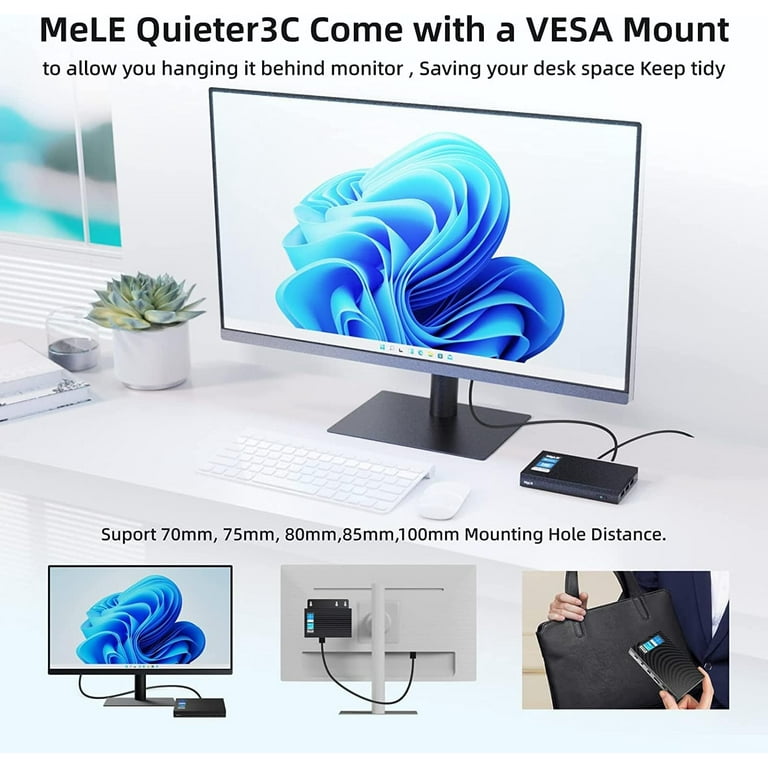 MeLE Quieter 3Q Fanless Mini PC N5105 Windows 11 Pro Small Desktop  Computers for Office & Home with VESA Mount