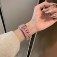 thumbnail image 3 of Woolen Band for Apple Watch Series 10 9 8 7 6 5 4 3 2 1 SE & Ultra 2 1 , Floral Print Leather Slim Band Adjustable Breathable Soft Strap for Women Girls iWatch 44/45/46/49mm/42mm(Series 1 2 3), Pink, 3 of 5