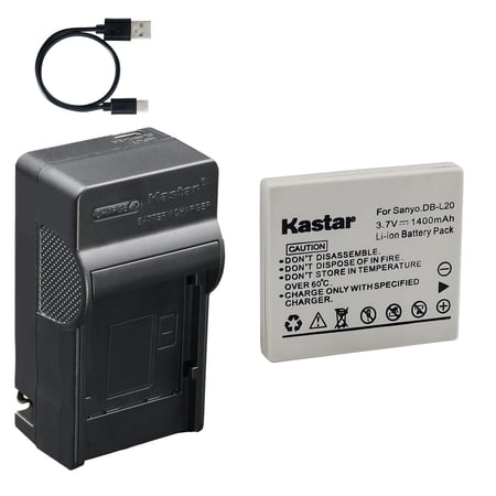 Kastar 1-Pack Battery and AC & USB-C Charger, Compatible with Sanyo DB-L20 DB-L20A DB-L20AU SL20 for Xacti DMX-C4 C5 C6 CA9 CG6 CA65 VPC-C4 C5 CA9 E6 CG9