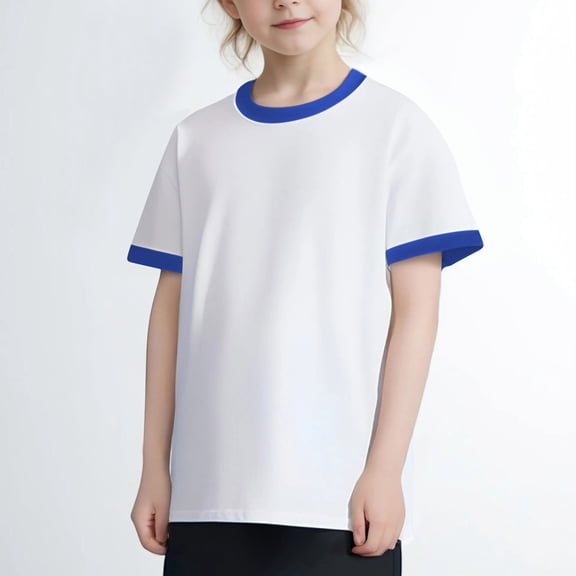 Amzcrzy Boys Girls T Shirts Cotton Solid Color Short Sleeve Crew Neck Basic Tees for Girls Summer Comfortable Breathable Soft Color Block Casual Tops 2-13 Years