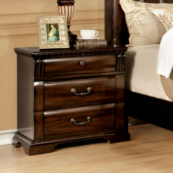 Furniture of America Nielene Transitional Nightstand with 3-Drawer, Cherry