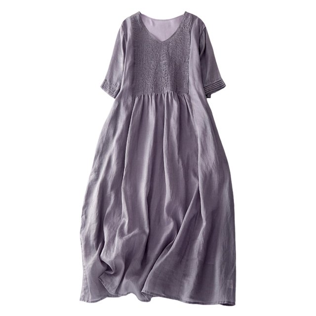 Robe Femme Couleur Unie Col en V Polyester Manches Courtes pour Usage Décontracté et Intérieur