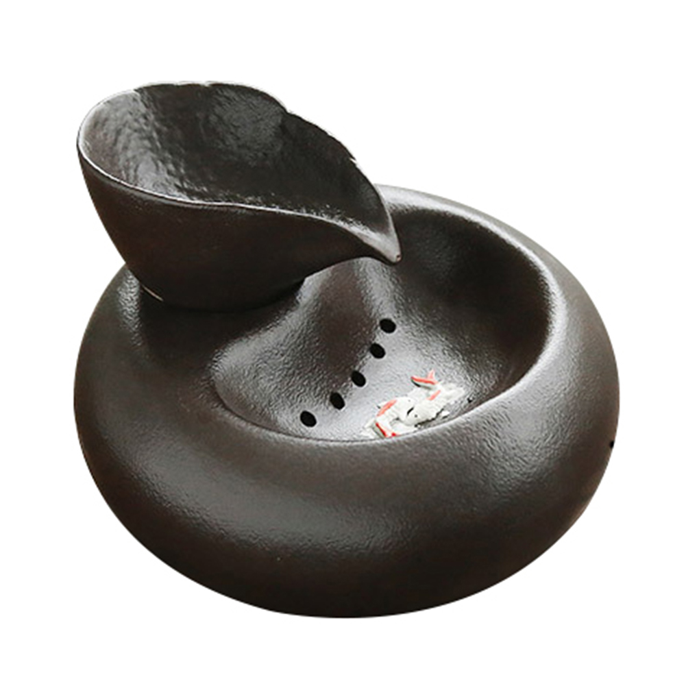 Walbest Lotus Cat Water Fountain, Automatic Ceramic Drinking Fountain for Pets, 8.1" x 6.6" x 5.4" Water Capacity (Black)