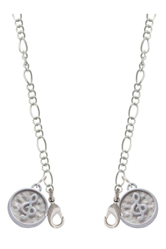 Silvertone Music Clef - Round Seal Silvertone Face Mask Necklace
