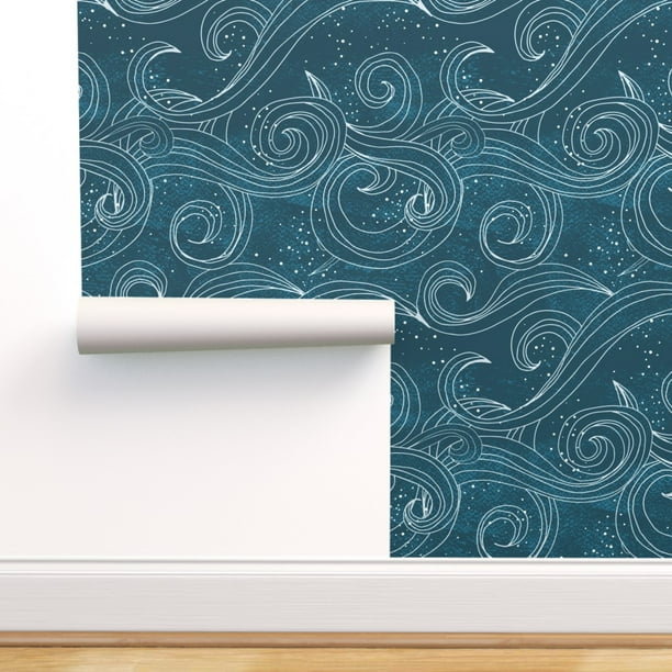 Peel-and-Stick Removable Wallpaper Wild Waves Ocean Nautical Swirls