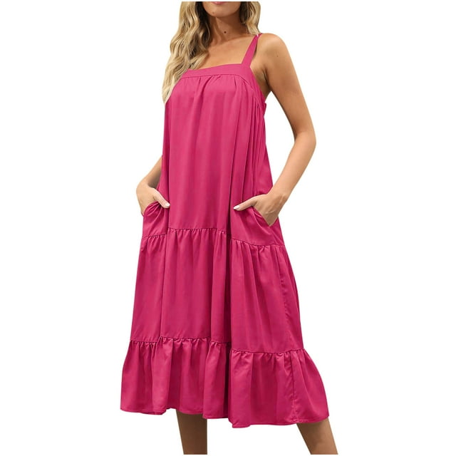 Vestidos Para Mujer Vestidos Casuales Moda Camis Vestido Sin Mangas Sólido Suelto Vestido Largo Odeerbi ODB152420