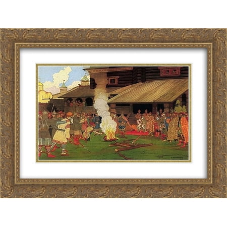 Ivan Bilibin 2x Matted 24x20 Gold Ornate Framed Art Print 'Judgment during the Russian Pravda'