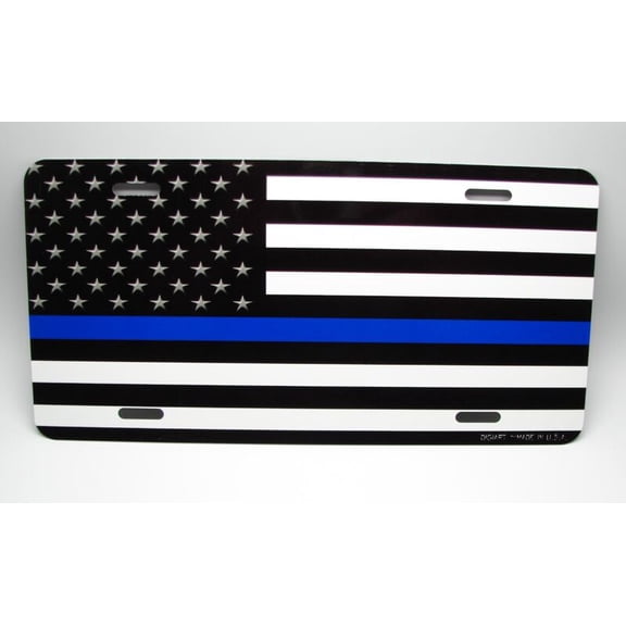 THIN BLUE LINE AMERICAN TACTICAL FLAG METAL CAR LICENSE PLATE - Aluminum ( 12 inch x 6 inch )