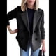 thumbnail image 2 of Abrigo de Lana Cruzado para Mujer, con Solapa con Muescas, Tejido Acanalado, Larga, Chaqueta Blazer Corta. Negro XXXL, 2 of 5