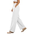 thumbnail image 4 of Diufon White Linen Pants Women Summer Boho Wide Leg Palazzo Pants Casual Drawstring High Waisted Trousers with Pockets, 4 of 7