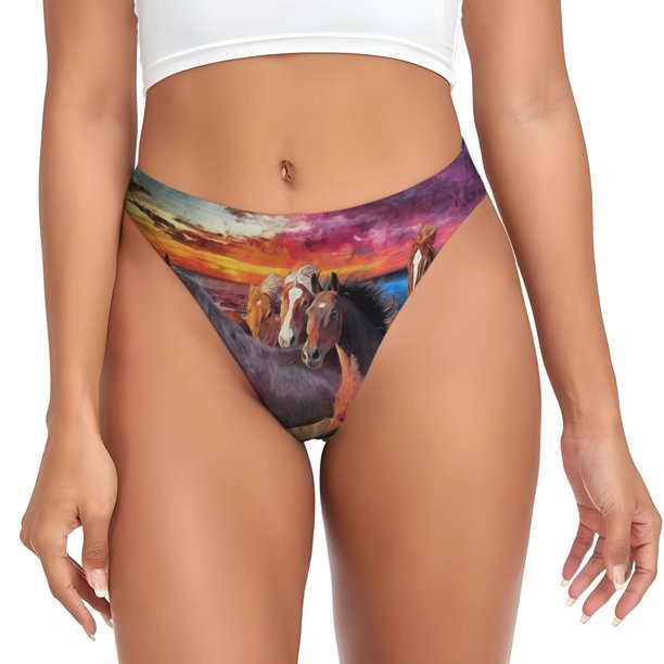 Balery a herd of horses Tangas de Algodón para Mujer con Estampado – Ropa Interior Sexy, Transpirable, G-string-XX-Large