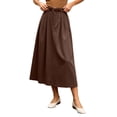 thumbnail image 2 of Pleated Midi Skirt for Women High Waist A-Line Flared Mid-Calf Skirt Business Casual Daily Wear Coffee S, 2 of 6