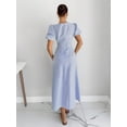 thumbnail image 4 of Blue And White Striped V-Neck Petal Sleeve Midi Dress For Women, 4 of 7
