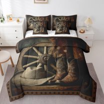 Homewish Southwestern Boots Hats 7-Piece King Bedding Set - Western Retro