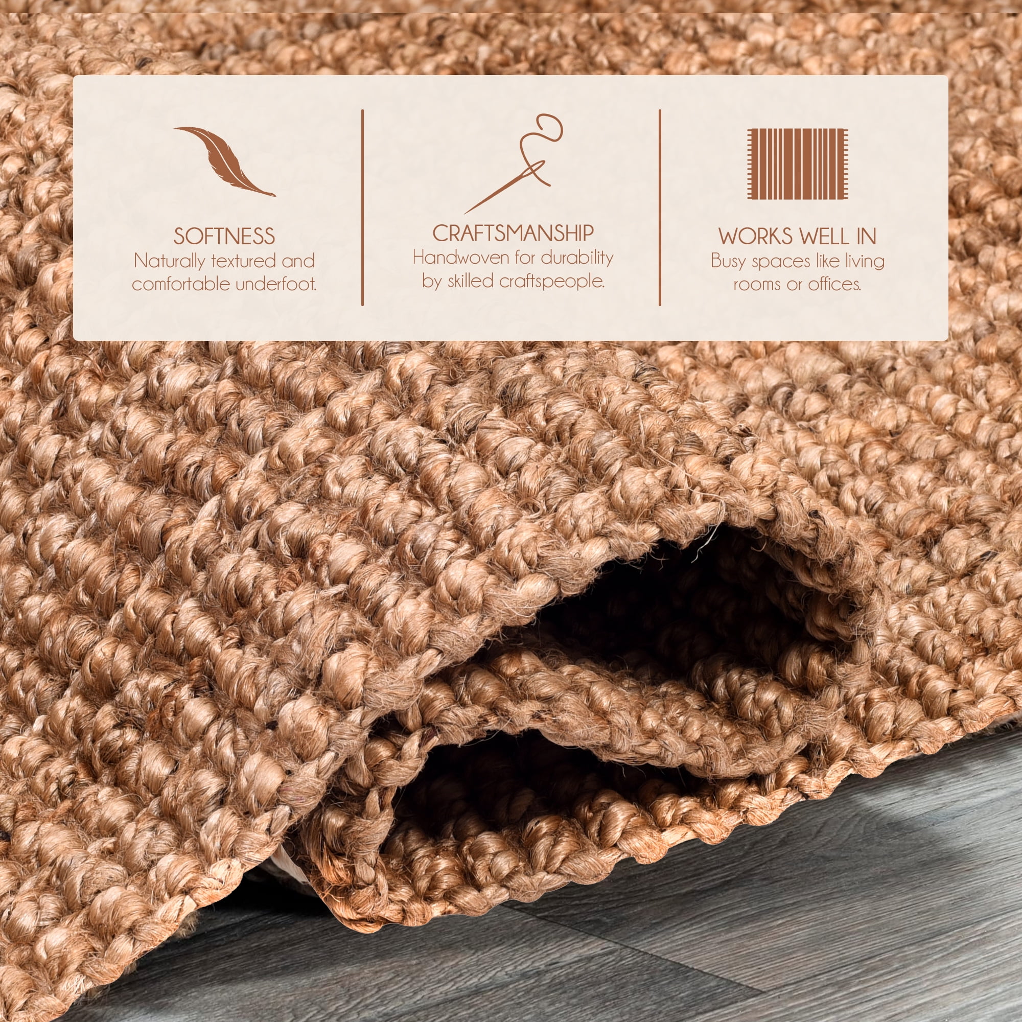 Natural Fibre Jute Rug, Natural Fringes Tassle 2'6"X14' Farmhouse Rug for Living Room, Vintage Décor