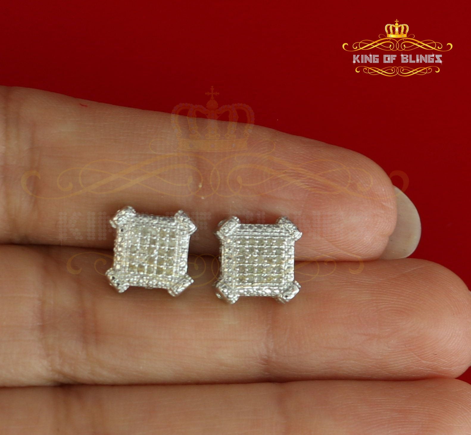 King of Bling's Aretes Para Hombre Silver 0.10ct Diamond For Women's/ Men's White Stud Earrings