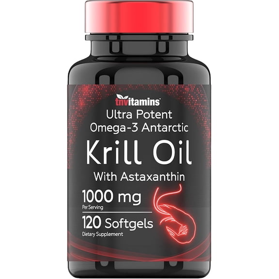 TNVitamins Antarctic Krill Oil 1000mg Softgels Omega 3 Supplement with Phospholipids EPA DHA Astaxanthin NON-GMO Gluten Free, 120 Count