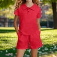 thumbnail image 4 of Cethrio Girls Summer Outfit Sets 2 Piece, Short Sleeve Collared Solid Color Girls' Clothing Sets Red Size 3-4 T, 4 of 4