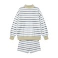 thumbnail image 5 of VOUZZA Womens Mock Neck Sweatshirt Striped 2 Piece Matching Set Long Sleeve Drop Shoulder Top And Shorts Ribbed Trim Relaxed Lounge Outfit, 5 of 6