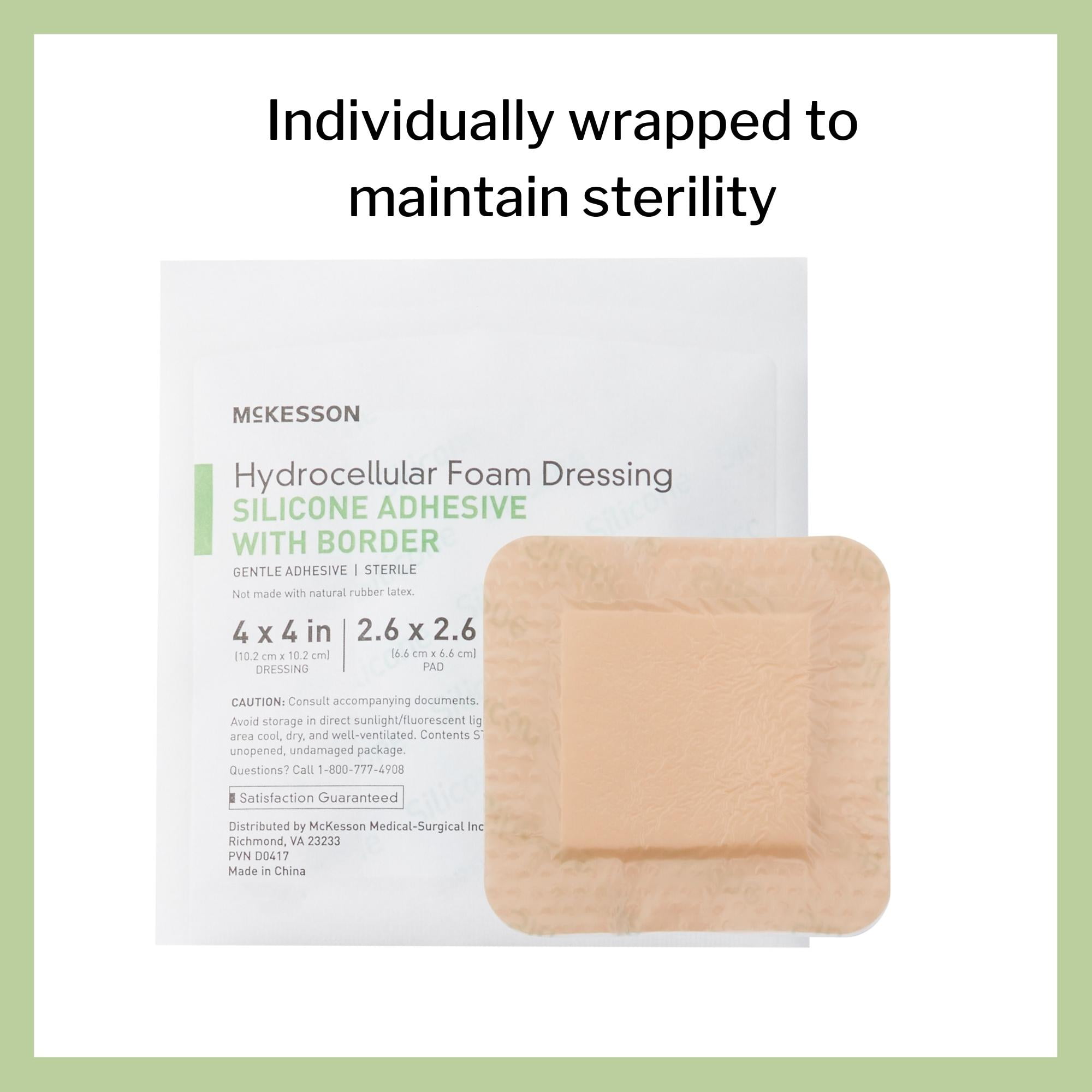 McKesson Hydrocellular Foam Dressing, Silicone Adhesive Bandage, 4 in x 4 in, 10 Count, 1 Pack