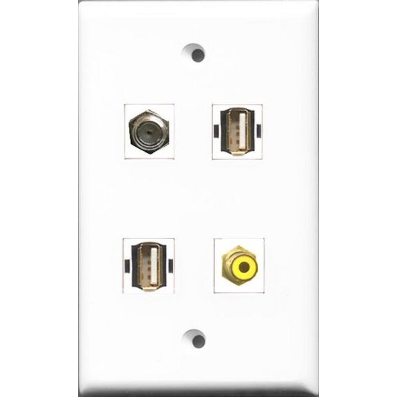 RiteAV 1 Port RCA Yellow and 1 Port Coax Cable TV- F-Type 2 Port USB A-A Wall Plate