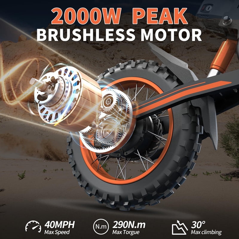 37MPH Riding'times GT54 Electric Dirt Bike for Teens Adults,48V27AH Electric Motorcycle with 14"/12" Fat Tire Ebike,2000W Dual Hydraulic Brakes Mountain Off-Road Ebike UL2849