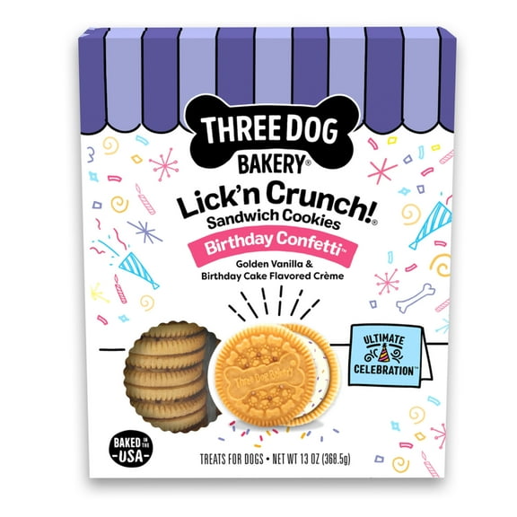 Three Dog Bakery Birthday Lick'n Crunch Dog Treats, Crunchy Treats for Dogs, 13 oz